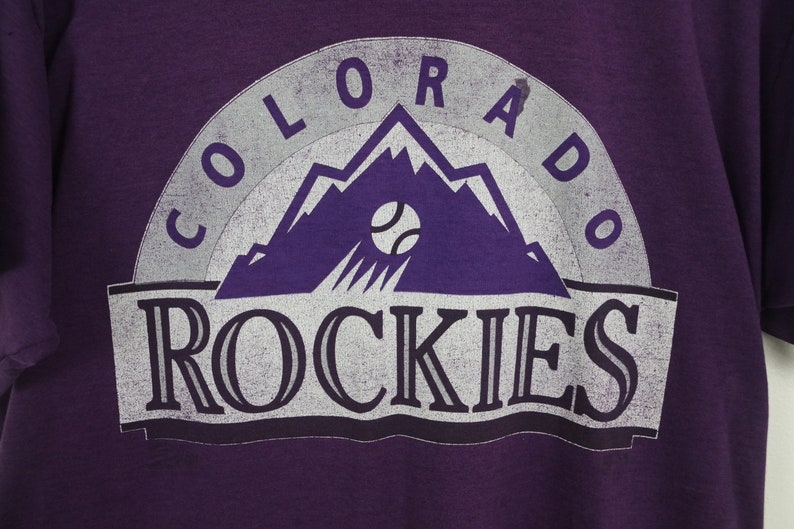 vintage COLORADO Rockies 1990s PURPLE and silver vintage 90s rockies t-shirt DENVER baseball size xl t shirt image 3