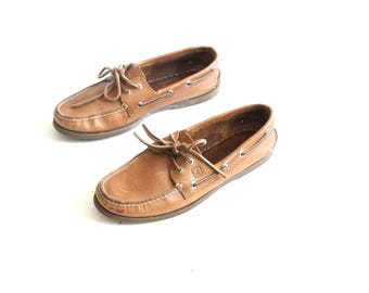 vintage brown LEATHER men's SPERRY brand topsider style 1980s vintage shoes -- Size 8.5 Men's