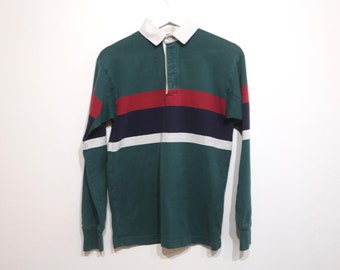 vintage 1980s LL Bean long sleeve henley BIG stripe RUGBY shirt -- men's size extra small