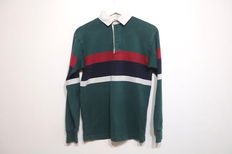 vintage 1980s LL Bean long sleeve henley BIG stripe RUGBY shirt men's size extra small image 1