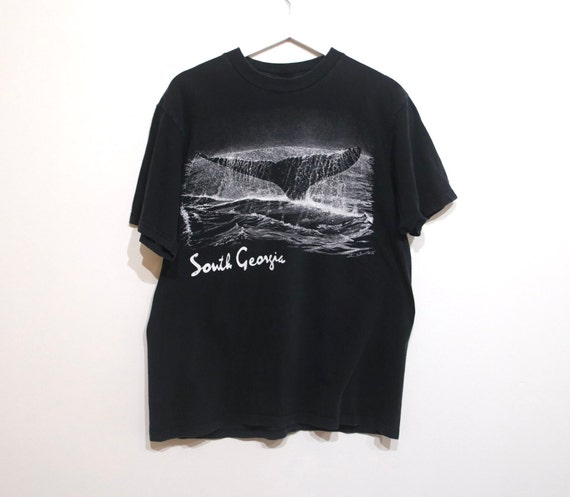 Vintage BLACK Short Sleeve ATLANTIC Ocean WHALE South Georgia T