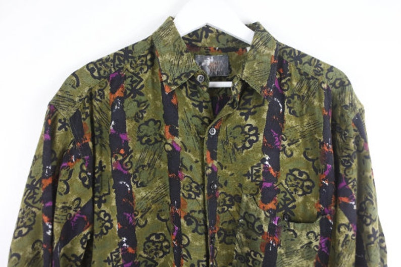 vintage 1980s 90s seinfeld style PAISLEY colorful wild one skater shirt size medium men's image 2