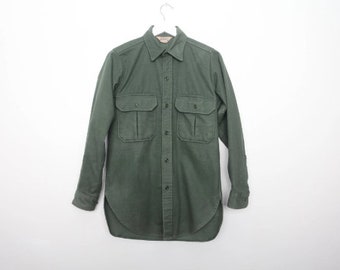 vintage men's CHAMOIS flannel workwear GREEN men's faded cotton flannel grunge button down shirt-- size Small