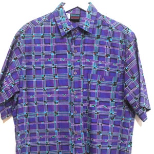 vintage southwest BLUE and purple ikat FRESH PRINCE 90s short sleeve button up shirt size medium image 2