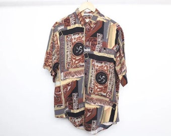 vintage SWIRL 1990s baroque LOS Angeles style 1990s button down skater shirt -- size large