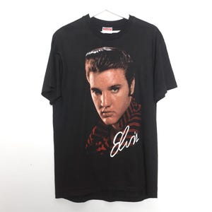 vintage ELVIS 1980s 50/50 single stitch BLACK vintage t-shirt -- size medium/large vintage shirt ELVIS Presley soft - Free ship U.S.A