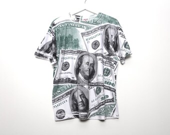 vintage 100 DOLLAR bill all over BENJAMIN'S print money shirt -- Size Medium/Large -- vintage 1990s t-shirt