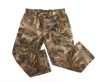 vintage REAL tree CAMOUFLAGE dode inventaris nog steeds gelabeld vintage camo BROEK denim wassing vintage herenbroek -- maat 38 x 30 broek - gratis verzending
