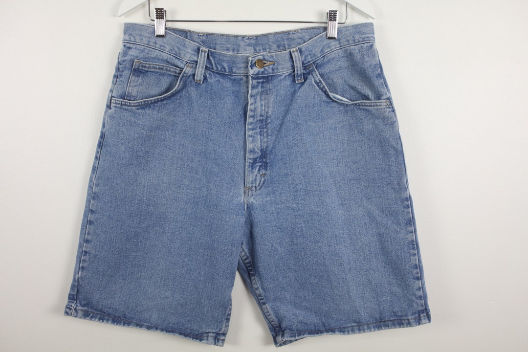 Short En Jean Vintage Années 90 Rayé - Taille Haute - Taille M - Style Grunge