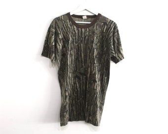 vintage 1980s CAMO long sleeve camouflage grunge ringer t-shirt --- size med/large