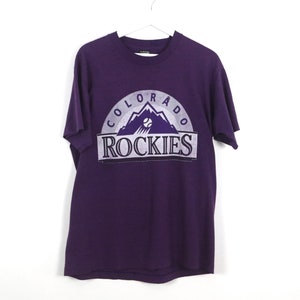 vintage COLORADO Rockies 1990s PURPLE and silver vintage 90s rockies t-shirt DENVER baseball size xl t shirt image 1