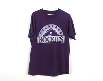 vintage COLORADO Rockies 1990s PURPLE and silver vintage 90s rockies t-shirt DENVER baseball -- size xl t shirt