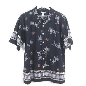 vintage DRAGON oversize slouchy FLAMES vintage y2k silky button down shirt -- size medium