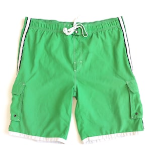 vintage BAGGY green and white y2k SWIM trunks CARGO shorts -- size medium
