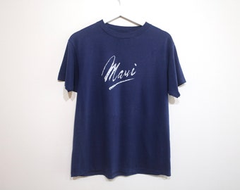 vintage 1970s 80s blue and white MAUI, HAWAII super soft vintage t-shirt -- size large