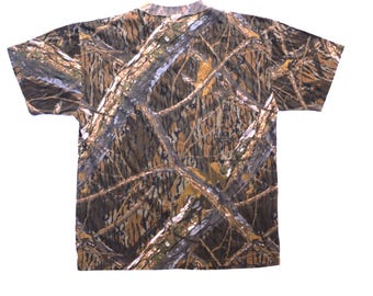 vintage 1980s CAMO real tree short sleeve camouflage grunge ringer t-shirt --- size medium - FREE shipping U.S.A