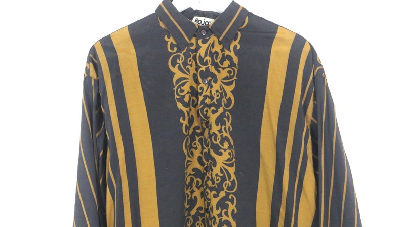 minimal baroque SILKY 90s soft long button up shirt BOJO one world brand men's size mediujm image 2