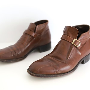CHELSEA mens size 10 1/2 heritage brown leather 1970s zipper side RUSTIC ankle boots - FREE shipping