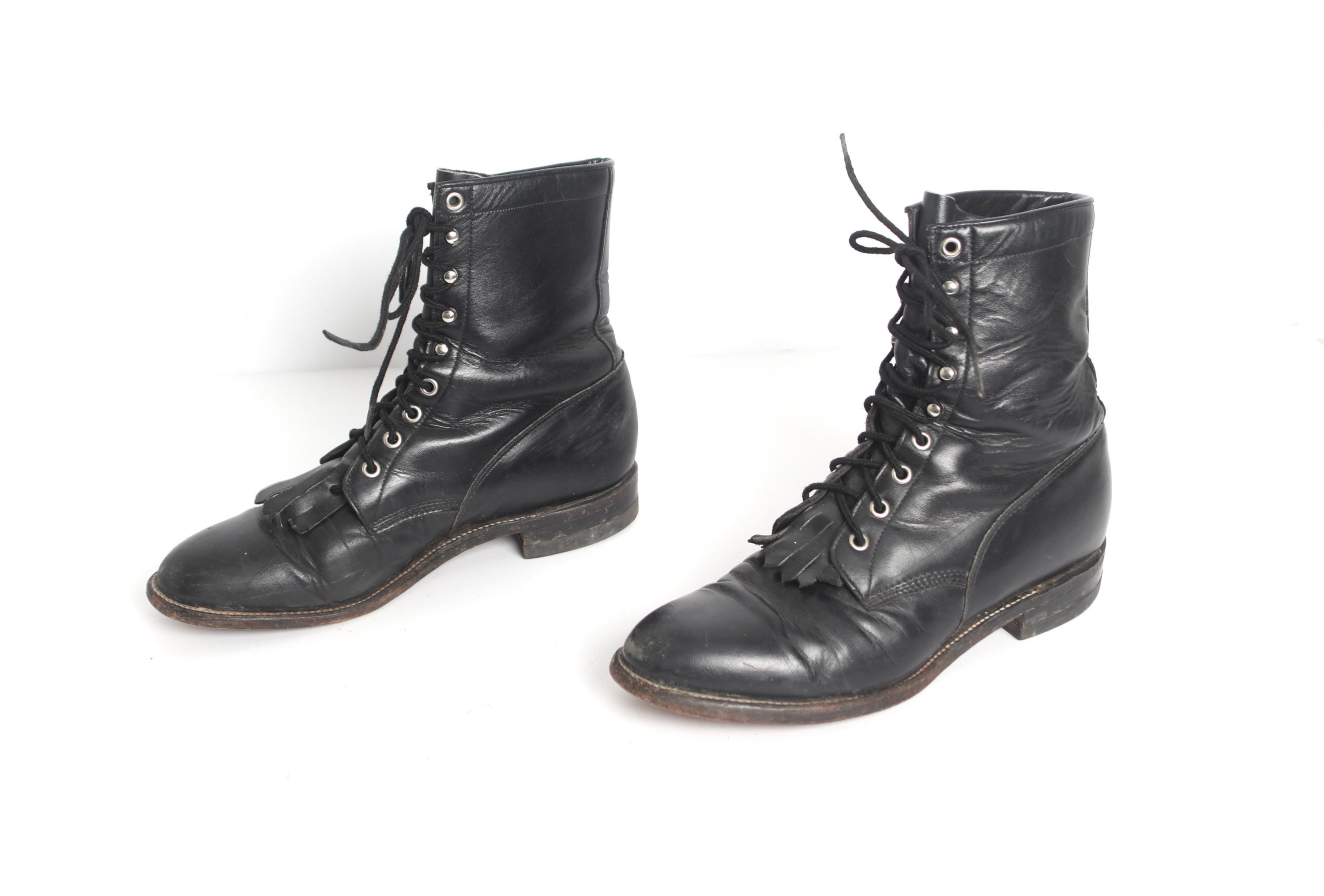 Mens JUSTIN Brand Size 9 Rugged Black Leather 90s HERITAGE 
