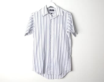 grunge SKATER prep school dropout vintage men&#39;s striped shirt color block striped 90s button up -- size extra large