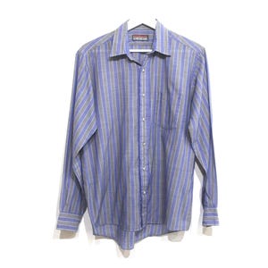 grunge striped VINTAGE 90s y2k BLUE & Gray long sleeve button up men&#39;s button down - size Extra LARGE men&#39;s