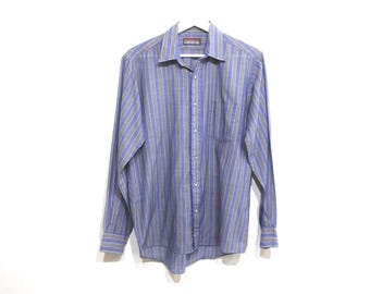 grunge striped VINTAGE 90s y2k BLUE & Gray long sleeve button up men&#39;s button down - size Extra LARGE men&#39;s