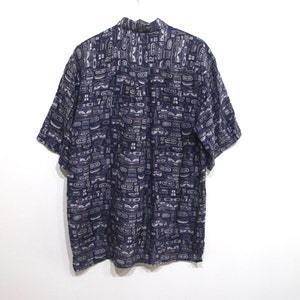 vintage SILK oversize slouchy SEINFELD pattern button down Streetwear shirt size LARGE silk men's shirt image 4