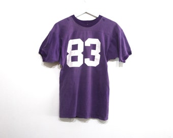 vintage MID-CENTURY purple & white 1950s football style jersey t-shirt -- size small