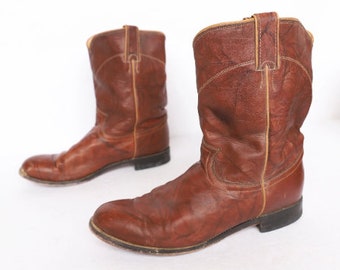 vintage JUSTIN brand men's boots brown LEATHER men's size 10 western wear cowboy boots