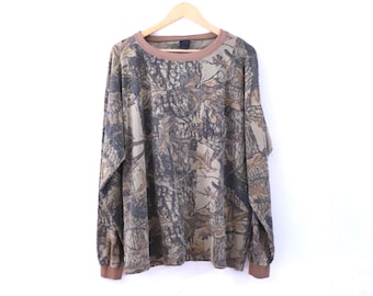 Vintage REAL TREE slouchy vintage y2k CAMOUFLAGE camo långärmad t-shirt -- storlek X.X.L -- Fri frakt USA