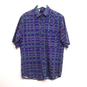 vintage southwest BLUE and purple ikat FRESH PRINCE 90s short sleeve button up shirt size medium image 1