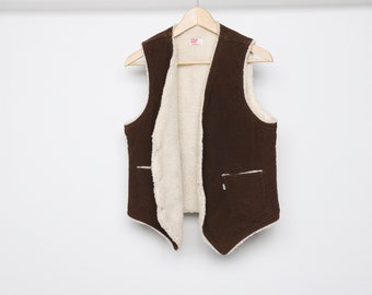vintage LEVI'S corduroy shearling VEST brown and cream 1960s 70s vintage men's -- size small