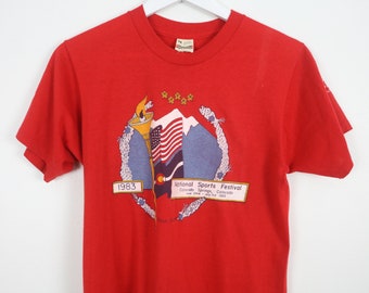 vintage COLORADO springs 1983 red soft "National Sports Festival" pre-OLYMPICS vintage 50/50 t-shirt -- size small -- made in the USA