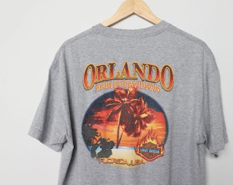 vintage HARLEY DAVIDSON heather grey 90s y2k ORLANDO men's shirt Harley biker t-shirt - size xl