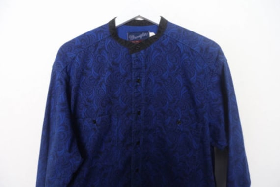 vintage men's BRIGHT blue paisley long sleeve 199… - image 2