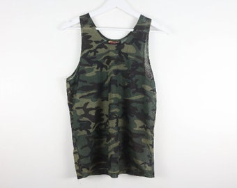 vintage Y2K camouflage vintage MESH tank top real tree style camo y2k short sleeve t-shirt -- men's size small