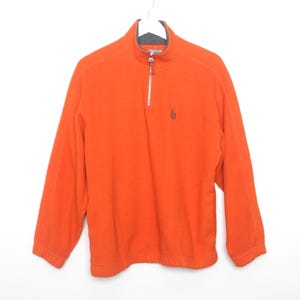 vintage 90s y2k ORANGE fleece oxford HENLEY fleece jacket coat sweatshirt -- size medium -- FREE shipping U.S.A