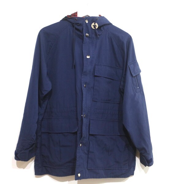 PARKA bleu des années 80 des années 90 pour hommes vintage veste de pluie oxford doublure en laine à carreaux pour hommes -- petite taille pour hommes