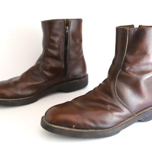 Vintage MEN&#39;S BEATLE boots brown & black leather designer CHELSEA boots -- men&#39;s size 12 -- zipper side boots - Free Shipping U.S.A