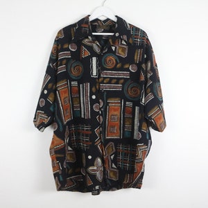 vintage 1990s paisley COLOR block men's all over 90s red & blue print button down shirt men's size extra large image 1