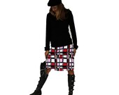 Funky Pink, White and Black Plaid A-line Skirt, Window Pane Skirt by Melanie Grace Designs
