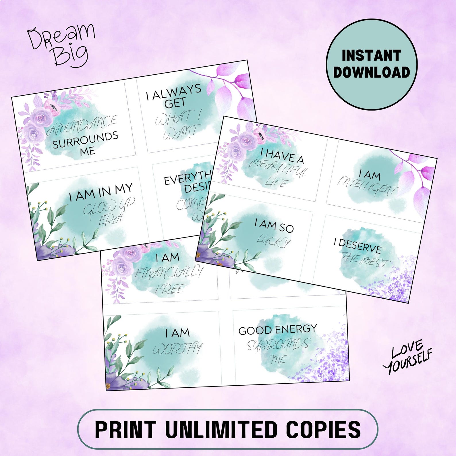 40 Positive Affirmation Cards | Printable Digital Affirmation and ...