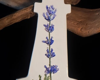 Pressed Plant Pottery Ornament, Lavender, Lighthouse shape, Michigan Flora, Aromatherapy piece, 2774