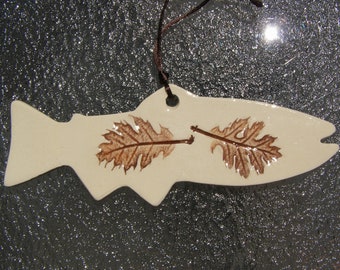 Pressed Plant Pottery Ornament, Fish Shape, Oak leaf, Michigan flora (3563)