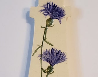 Pressed Plant Pottery Ornament, Blue nap flower, Lighthouse shape, Michigan Flora, Aromatherapy, 9882