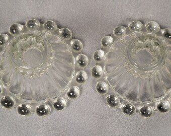 Vintage 1950's Boopie pair of Clear glass cannon ball Tapered Candle stick holders, mint