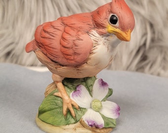 Japanese Andrea by Saddek Baby Cardinal with daisy porcelain figurine, mint