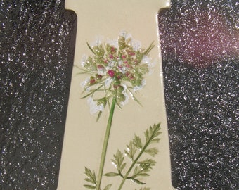 Pressed Plant Pottery Ornament, Queen Ann's Lace, Lighthouse shape, Michigan Flora, (SJ4)