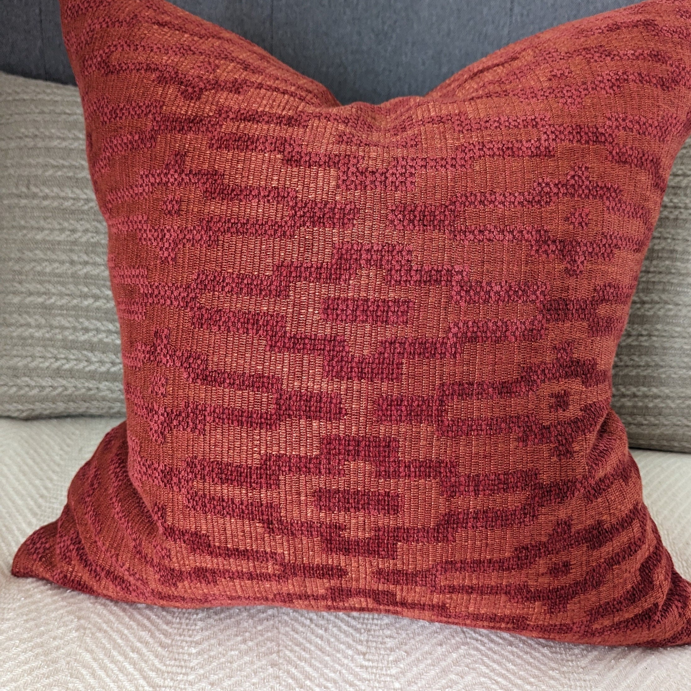Geometric Woven Red Orange Pillow Cover A Pair