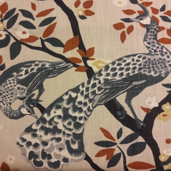 PLUMES Redux Pfauengarten Midnight Navy Brown Rust Leinen Kissenbezug